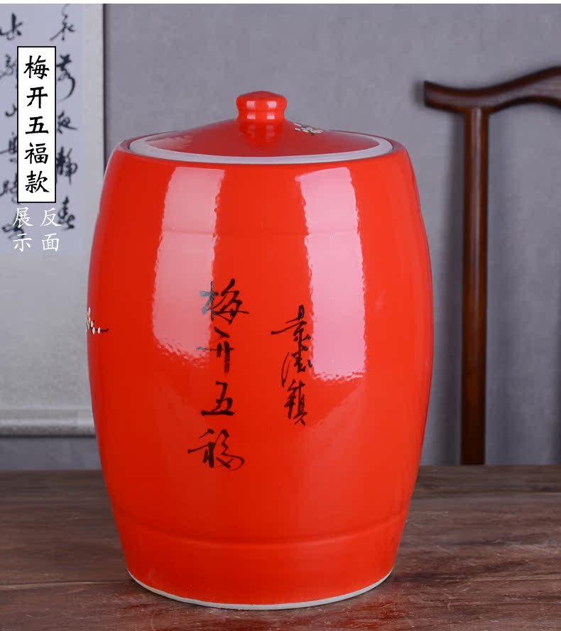 Jingdezhen hand - made ceramic barrel with cover with 25 kg pack old flour barrels archaize wind seal storage tank