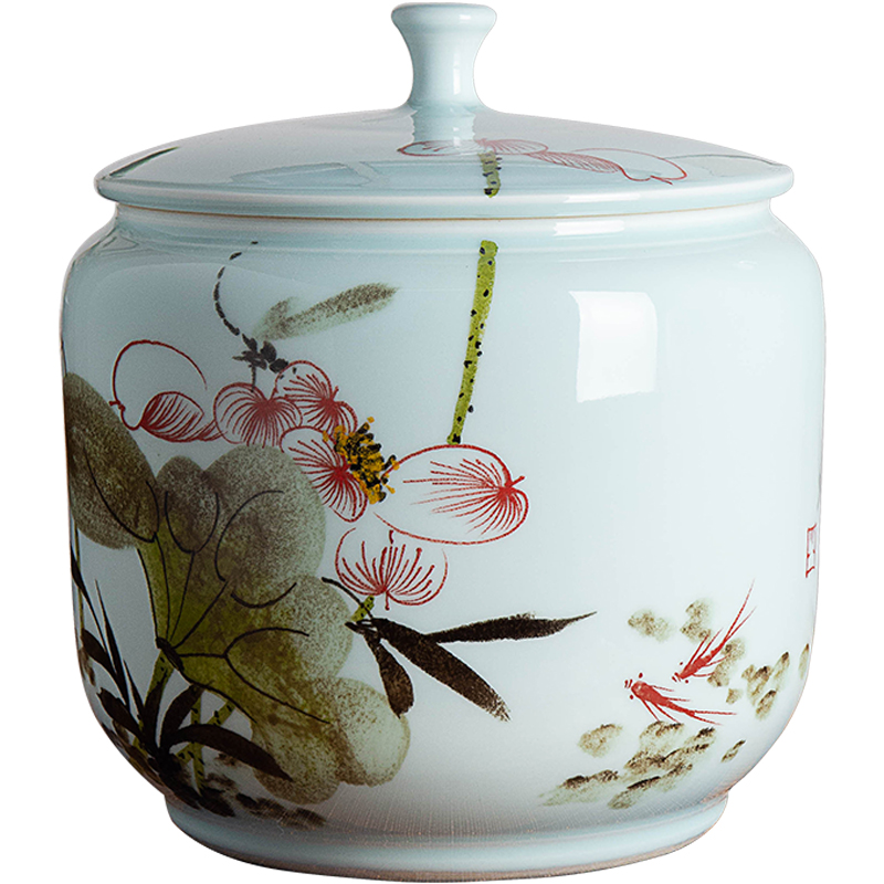 Jingdezhen hand - made ceramic barrel ricer box 20 jins the loaded with cover moistureproof insect - resistant flour barrels household seal pot in the kitchen