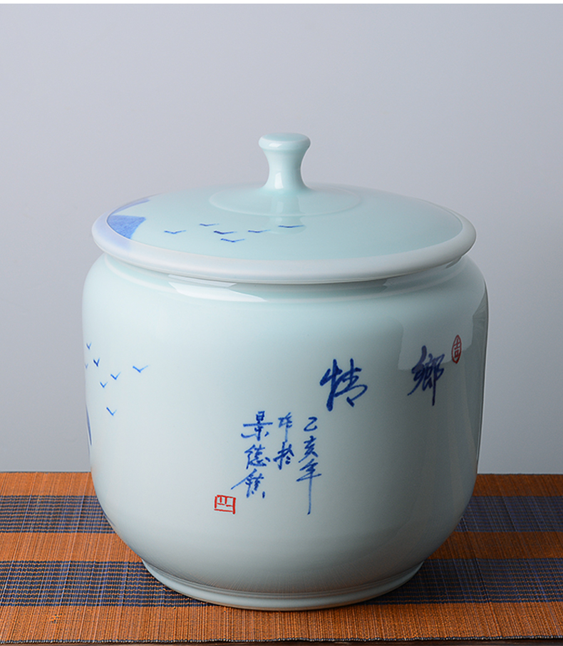 Jingdezhen hand - made ceramic ricer box 20 jins the loaded with cover barrel moistureproof insect - resistant flour barrels of kitchen household storage tank