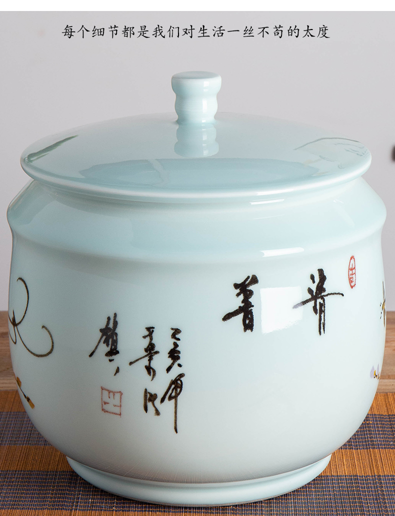 Jingdezhen hand - made ceramic barrel ricer box 20 jins the loaded with cover moistureproof insect - resistant flour barrels household seal pot in the kitchen