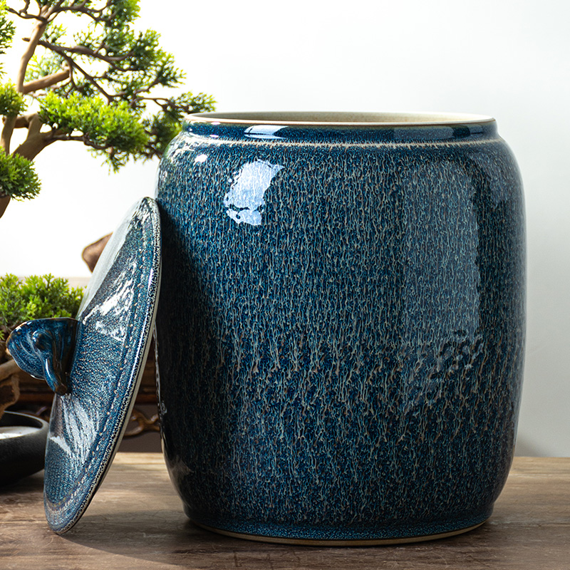 Jingdezhen ceramic barrel with cover home 20 jins 30 kg pack flour barrels of old insect - resistant moistureproof grains storage tank