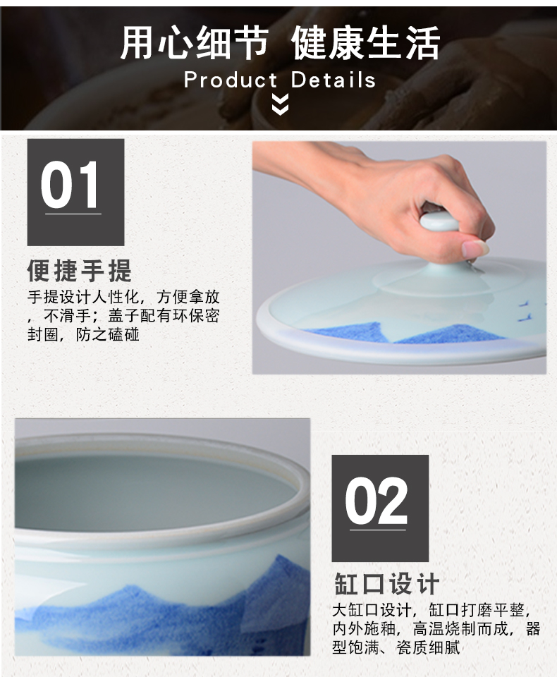 Jingdezhen hand - made ceramic ricer box 20 jins the loaded with cover barrel moistureproof insect - resistant flour barrels of kitchen household storage tank