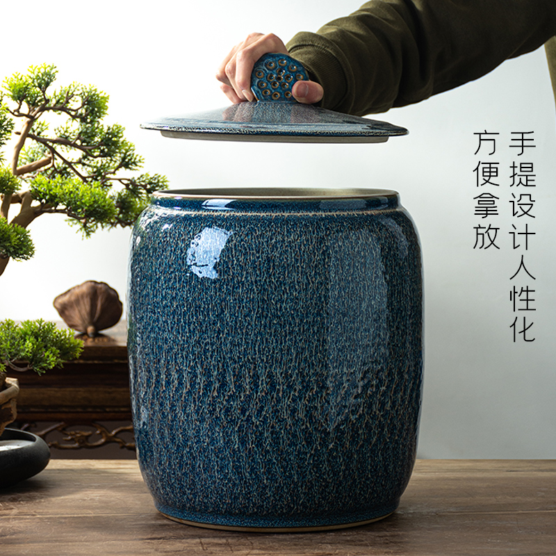 Jingdezhen ceramic barrel with cover home 20 jins 30 kg pack flour barrels of old insect - resistant moistureproof grains storage tank