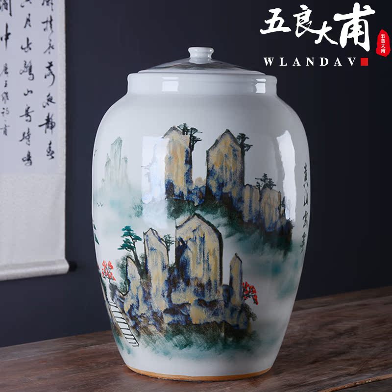 Jingdezhen hand - made ceramic barrel 50 pounds with cover 25 kg pack flour barrels of household kitchen old storage sealed as cans