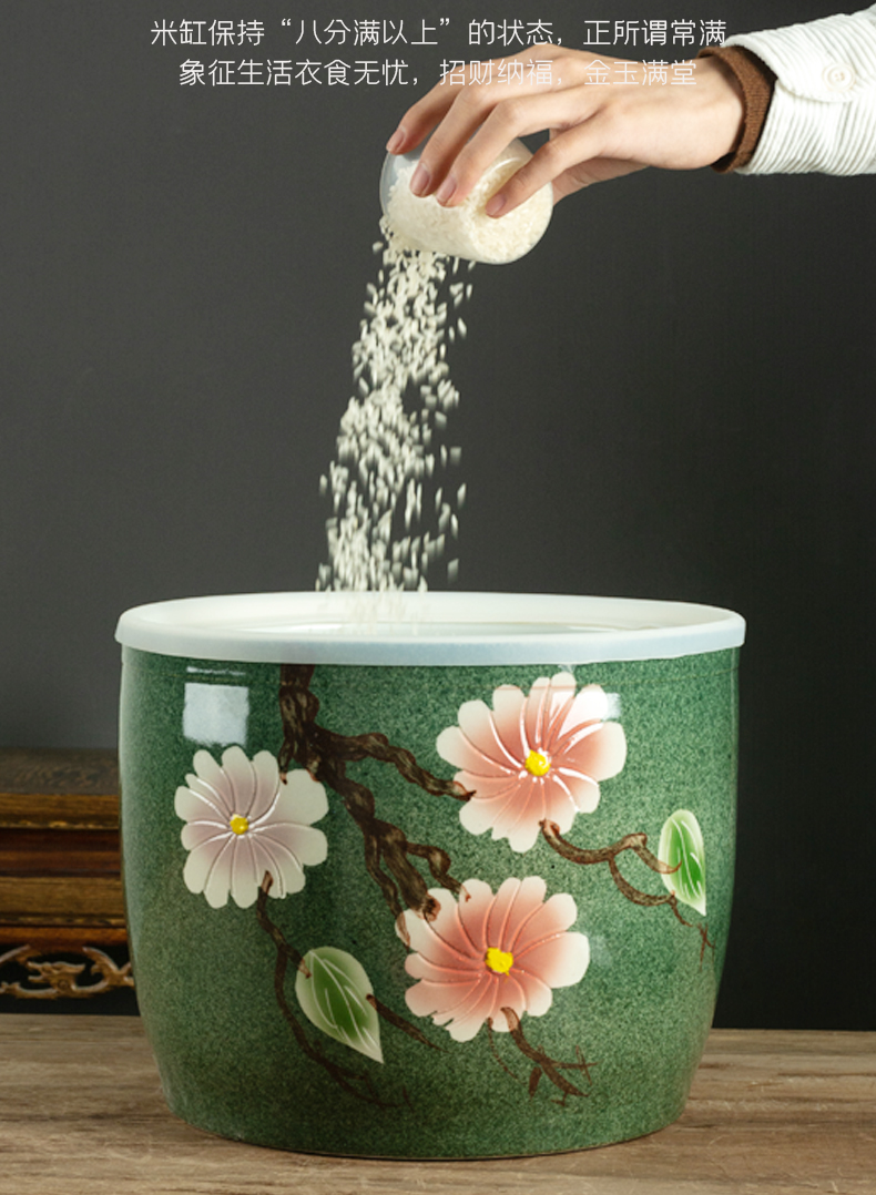 Jingdezhen hand - made ceramic barrel with cover home 10 jins 20 jins 30 to old flour barrels of insect - resistant seal pot