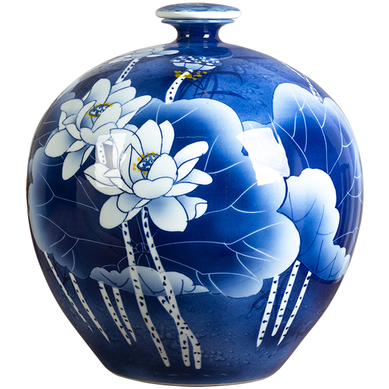 Jingdezhen hand - made ceramic decoration wine bottle home 15 kg pack sealing liquor jar archaize SanJiu jar