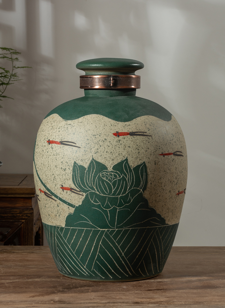 Jingdezhen ceramic wine jars home 10 jins 20 jins 30 jins 50 to big it aged liquor bottles with tap