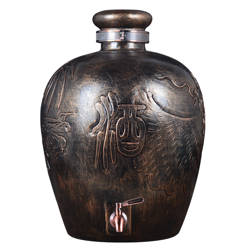 Ceramic jars 20 jins 30 jins of 50 kg terms bottle with tap jingdezhen Ceramic carved dragon it wine jar