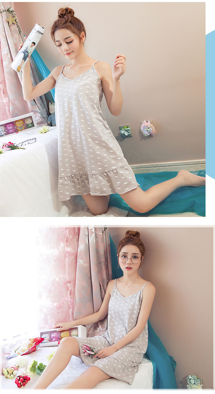Hàng ngày đặc biệt phiên bản Hàn Quốc của dây đeo váy ngủ nữ cotton mỏng phần V-cổ gợi cảm Bộ đồ ngủ cô gái ngọt ngào dễ thương áo choàng mùa đông