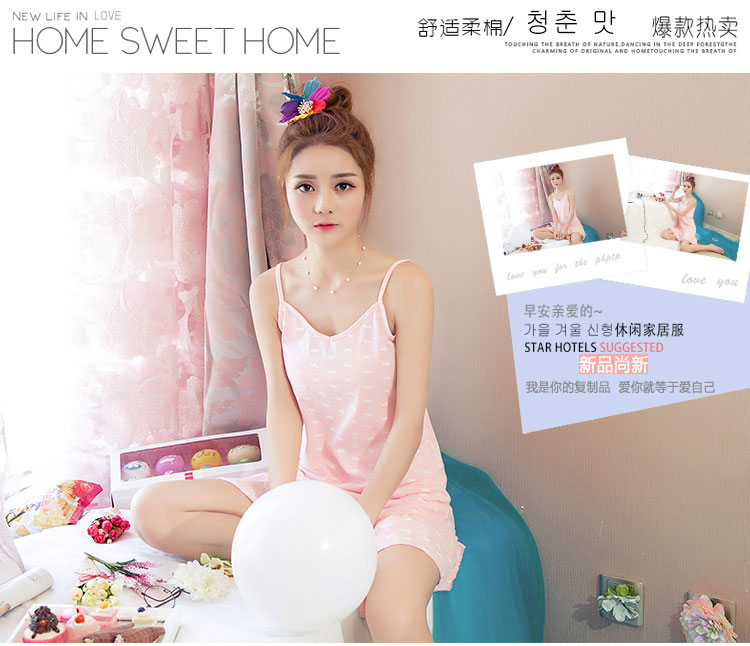 Hàng ngày đặc biệt phiên bản Hàn Quốc của dây đeo váy ngủ nữ cotton mỏng phần V-cổ gợi cảm Bộ đồ ngủ cô gái ngọt ngào dễ thương áo choàng mùa đông
