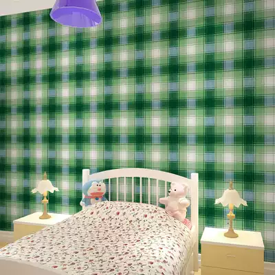 US imported tail goods special wallpaper green and white British checkered living room bedroom study Children's background wall paper