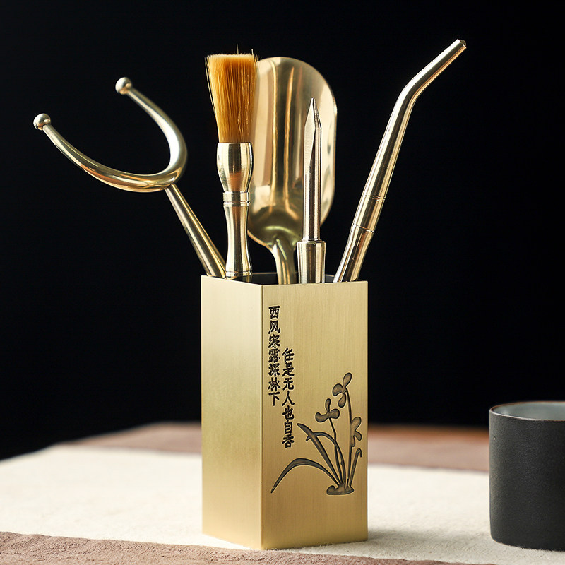 Brass Six Gentleman Punching Tea Tool Suit Kongfu Tea With Tea Pinch Tea Knife Tweezers Day Style Tea Making Tool 6 Gentleman 