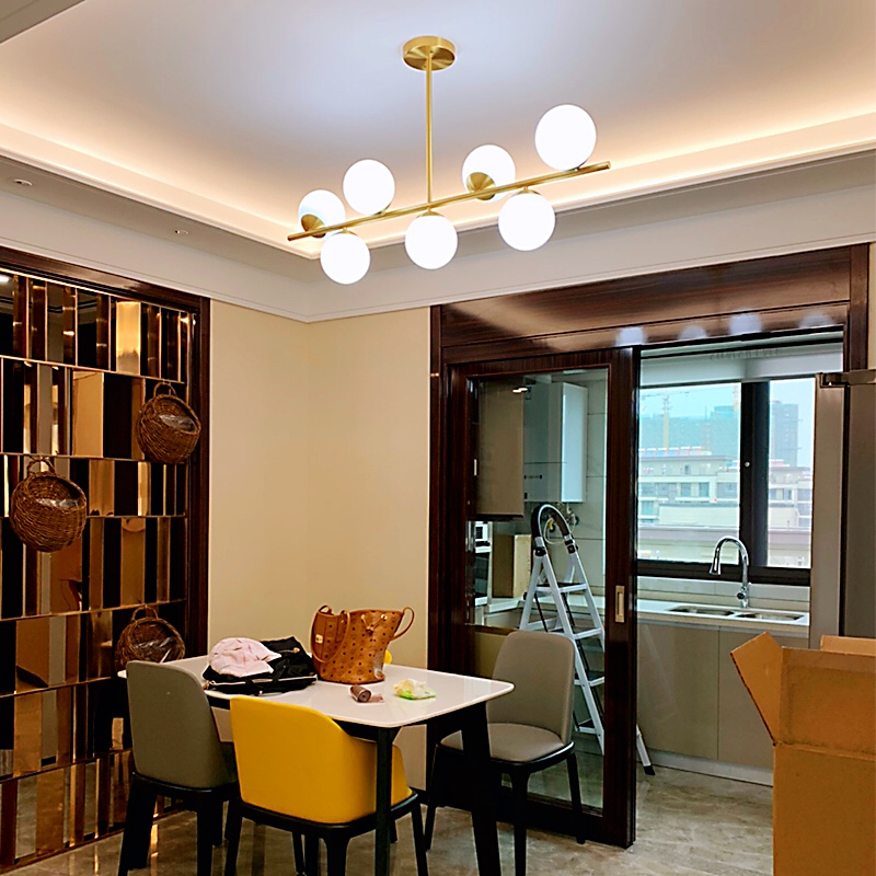 Moon Movie Keton Dining Hall Light All Copper Nordic Bedroom Living Room Chandelia Minimalist Modern Strip Lamp Mesh Red Magic Bean Lamp