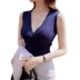 Hàn Quốc cổ V-áo pull dệt kim áo vest của phụ nữ ngắn tất cả các phù hợp với áo sơ mi dưới cùng áo mỏng giảm béo áo không tay mặc bên trong mùa hè - Áo ba lỗ