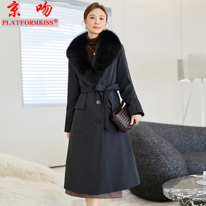 New Winter White Goose down Liner Detachable Parka Long Over-The-Knee Women's Waist-Cinching Coat down Jacket