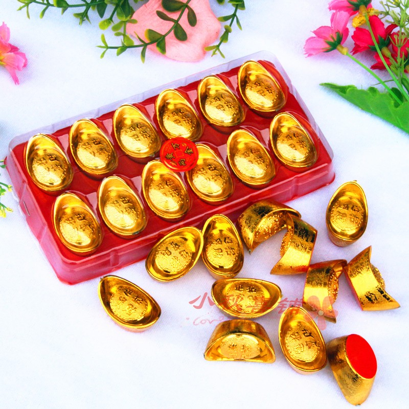 Popularity Hot Pins Plastic Golden Little Dollar Treasure Accessories Box 12 Of 12 Grain Dress Buddhist Feng Shui Gifts Yuanbao Accessories