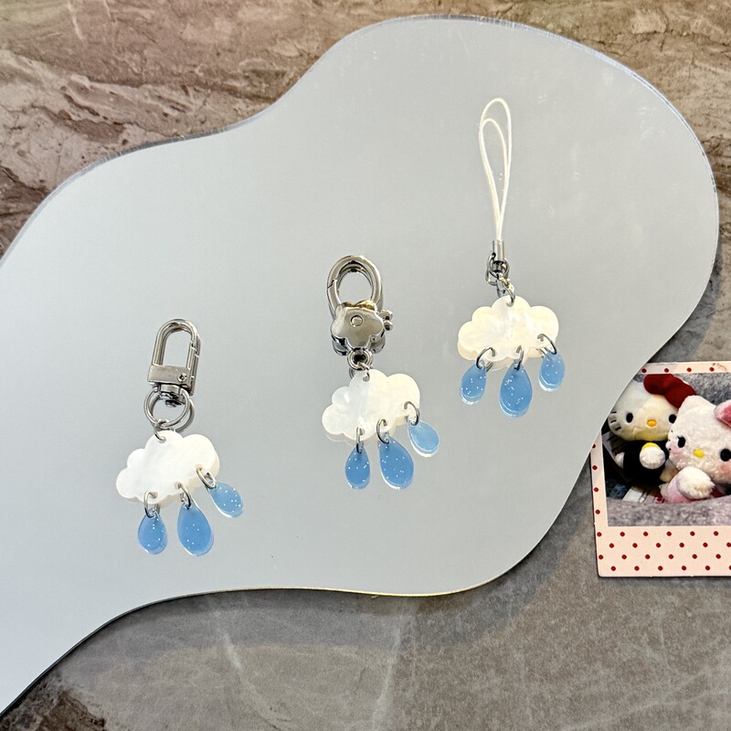 Clouds and Raindrops Korean Mica Shell Cloud Small Raindrop Keychain Water Drop Girly Heart Bag Phone Case Pendant