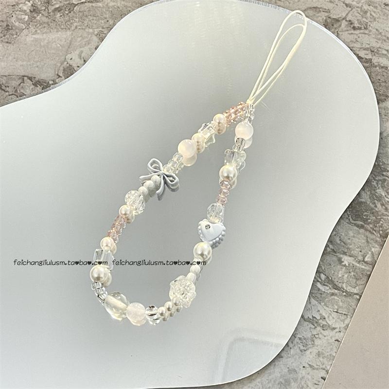 Little Red Book Style Girly Bowknot Beaded Phone Chain Ccd Camera Bag Charm Phone Case Strap