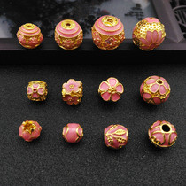 Copper Gilded Cherry Blossom Pink Hollowed-out Round Beads Large Hole DIY Handmade Necklace Hand Chain Ornament Accessories Material COLOR STRING BEADS