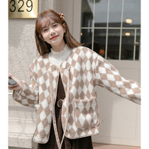 Lamb velvet Diamond thick coat women 2021 Winter new Korean casual fashion loose short warm top