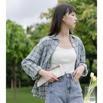 Design sense niche salt plaid shirt women 2021 summer new long sleeve loose retro port flavor coat top