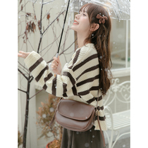 Round neck striped color sweater women 2021 autumn and winter New Fashion Japanese students lazy wind loose pullover top