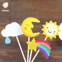 Party birthday cake decoration card Sun Moon Rainbow Hot air balloon cake card dessert table decoration dress up