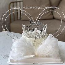 Cake decoration ornaments Chinese Valentines Day Valentines Day Net Red Swan cake love wire feathers beautiful birthday plug-in