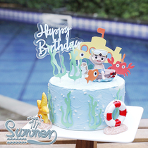 Ocean theme birthday cake decoration swimming Boy Summer diving Net red cake decoration dessert table dress up