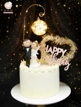 Cake decoration wishing ball birthday cake plug-in bridegroom bride decoration glitter love wire plug-in dress