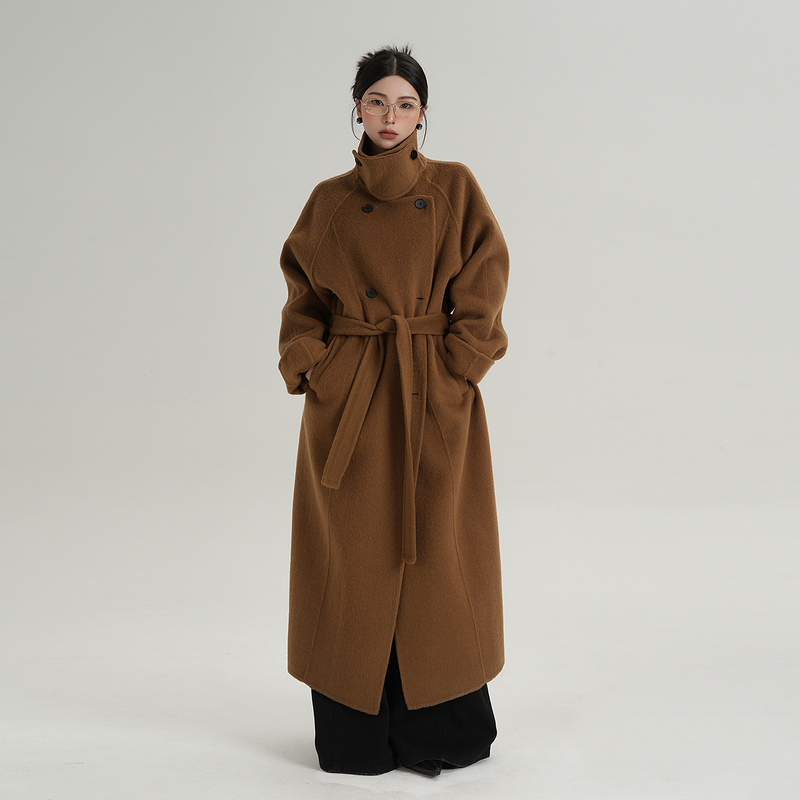 Srys Ame Elegant and Sophisticated Armor Collar Long Camel Wool Coat Woolen Jacket Autumn and Winter New Style for Women