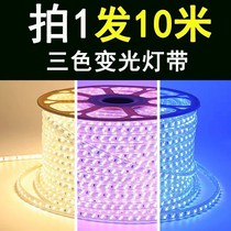 Light strip LED living room ceiling bedroom colorful light bar Three-color dimming double row high-brightness outdoor waterproof 220v light bar