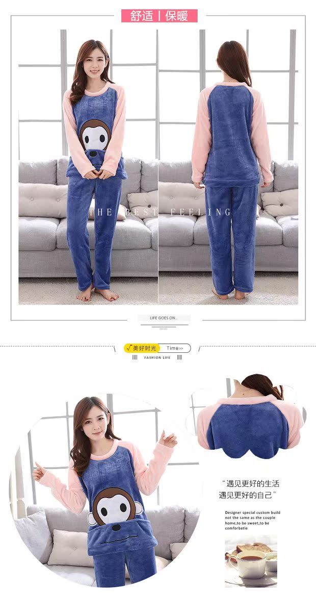 Bộ đồ ngủ mùa đông dày lông cừu san hô phù hợp với quần áo gia đình hoạt hình kích thước lớn tay dài flannel phiên bản Hàn Quốc ngọt ngào và đáng yêu đồ bộ mặc nhà cao cấp