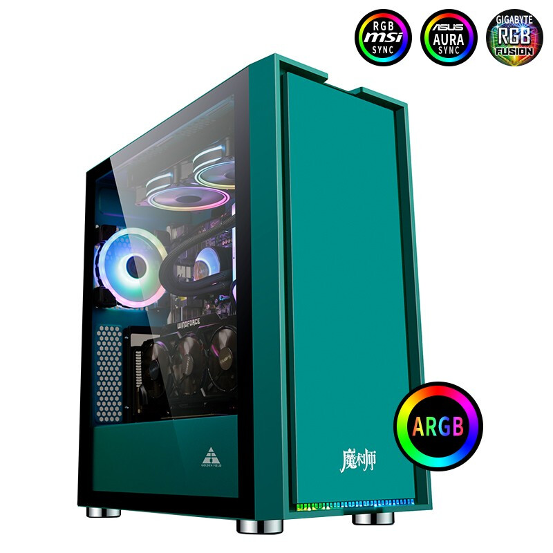 Jinhatian magician Green water Ghost desktop computer case double-sided tempered glass graphics card vertical diy water-cooled atx main case