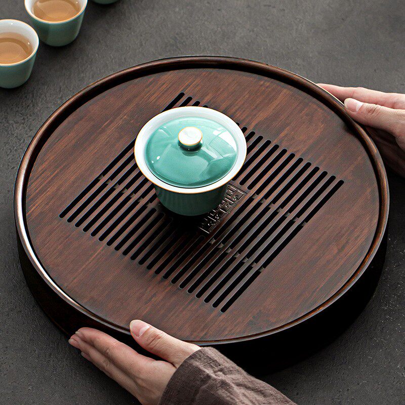 Small tea tray home drain tray tea set tea table modern simple easy kung fu round solid wood tea sea dry bubble plate