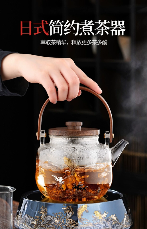 Ấm trà thủy tinh ấm trà chịu nhiệt độ cao điện bếp gốm đơn nồi ấm trà ấm đun nước chịu nhiệt hộ gia đình retro đơn giản ấm đun trà thủy tinh