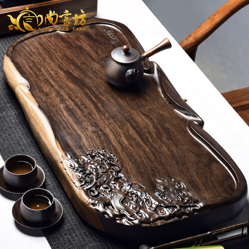 It still fang solid wood tea consolidation piece of ebony log flat tea saucer large kung fu tea tea