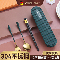 304 stainless steel chopsticks spoon set single student portable tableware set three-piece take-away storage box 2018