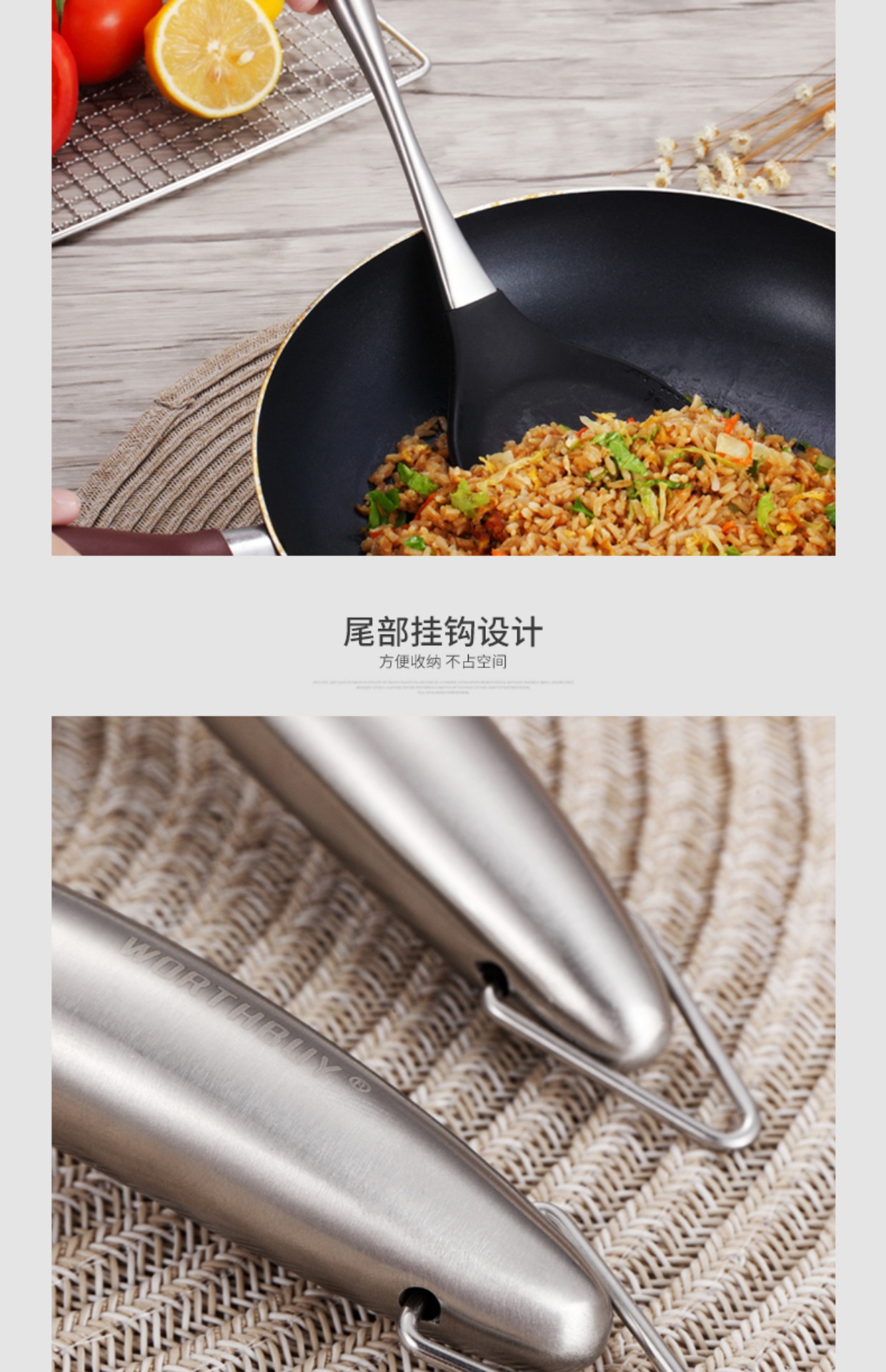 Nhiệt độ cao chống dính chảo đặc biệt nấu ăn bằng nylon silicone xẻng dụng cụ nhà bếp thìa dài tay cầm bằng thép không gỉ 304 kệ đựng gia vị dán tường