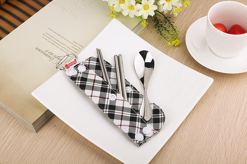 Ward (304 stainless steel spoon, chopsticks suit creative express portable tableware Korean students three - piece suit