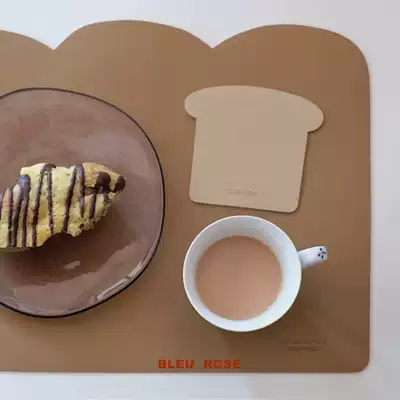BLEU et ROSE (toast bread) original placematte waterproof mouse mat coaster PU insulated table mat 3 PCs