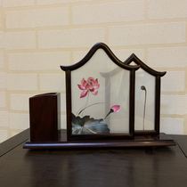 Handmade Embroidery China Wind New Chinese Style Double-sided Embroidered Pen Holder Furnishing Table Screen Chinese Jiangnan Feng Gift Upscale