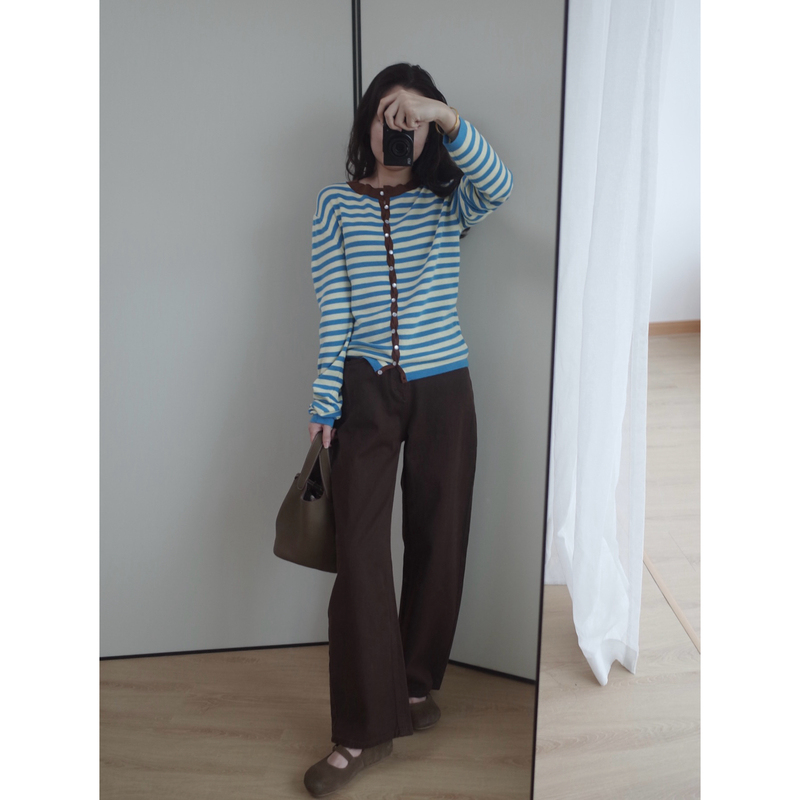 Rich Vintage Washed Coffee Color! British Coats Thread + Xinjiang Long-Staple Cotton~ Slightly Wide, Slimming High-Waisted Scimitar Pants for Women
