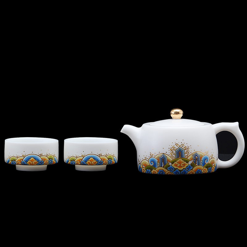 Mingyuan FengTang dehua white porcelain kung fu tea set of household ceramic cups a pot of two cups of hill sea water collector