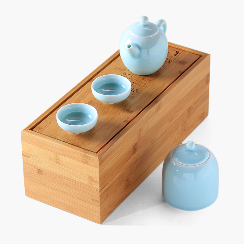 Mingyuan FengTang longquan celadon teapot tea set suits for bamboo tea tray was travel tea set of on - board, tea gift box