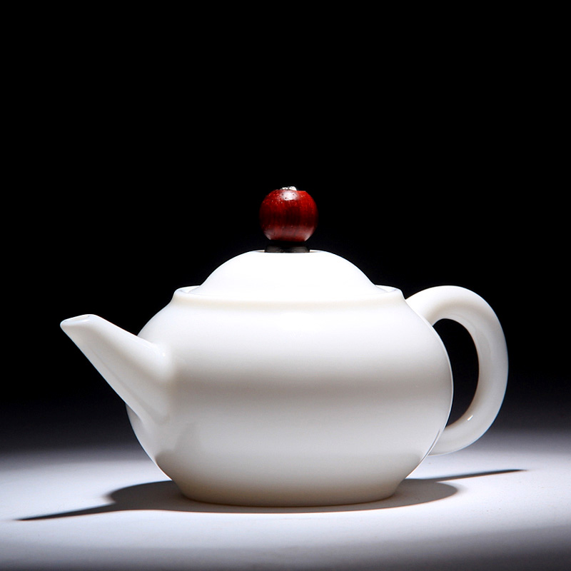 Mingyuan FengTang dehua white porcelain teapot high frozen white jade porcelain all hand xuan pot of ceramic lobular red sandalwood kung fu tea set