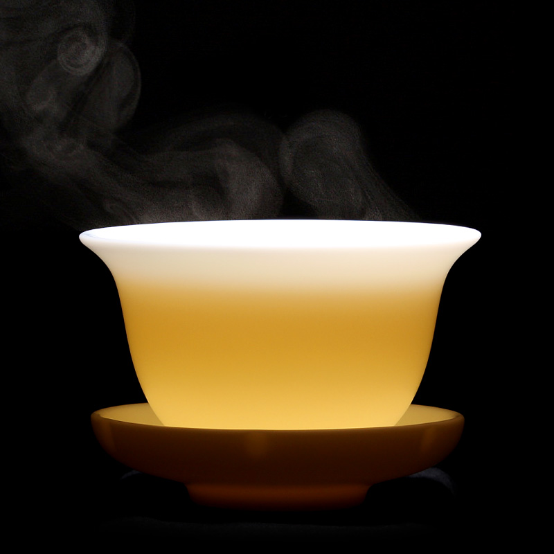Mingyuan FengTang dehua built white jade porcelain only three tureen teacup full manual hand - made ceramic kung fu tea bowl is large