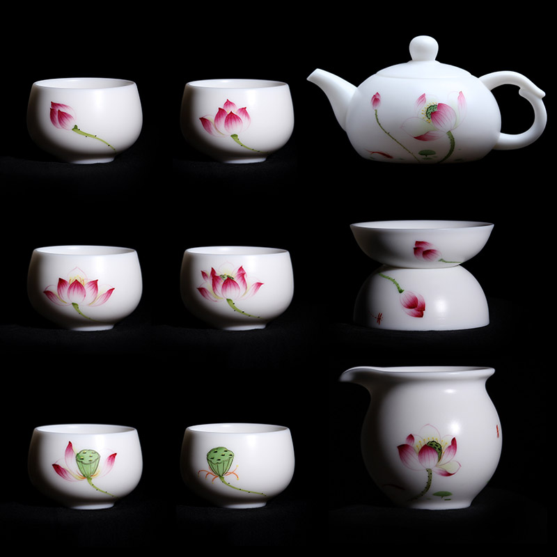 Mingyuan FengTang dehua white porcelain hand sign the bottom style kung fu tea set all hand hand made lotus teapot teacup