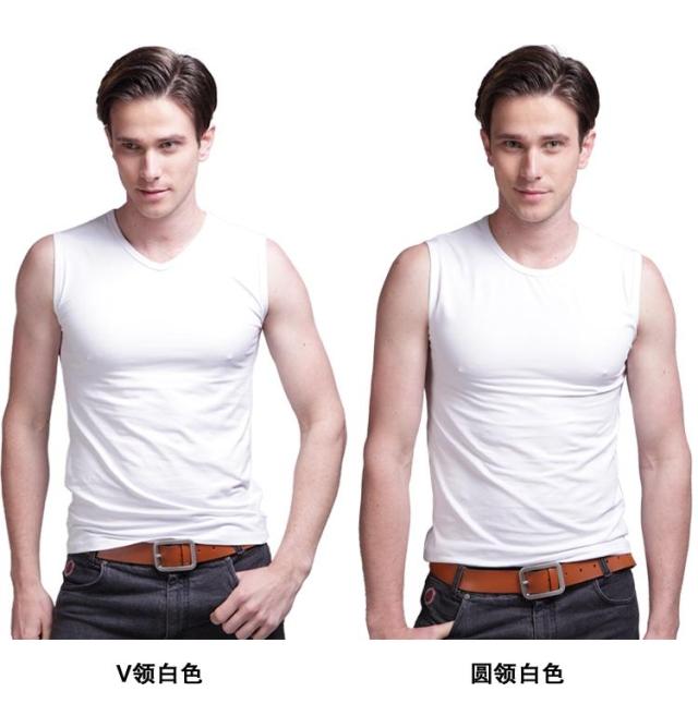 Nam cotton rộng vai vest nam cổ tròn không tay t-shirt stretch Slim đáy áo bông thể thao vest