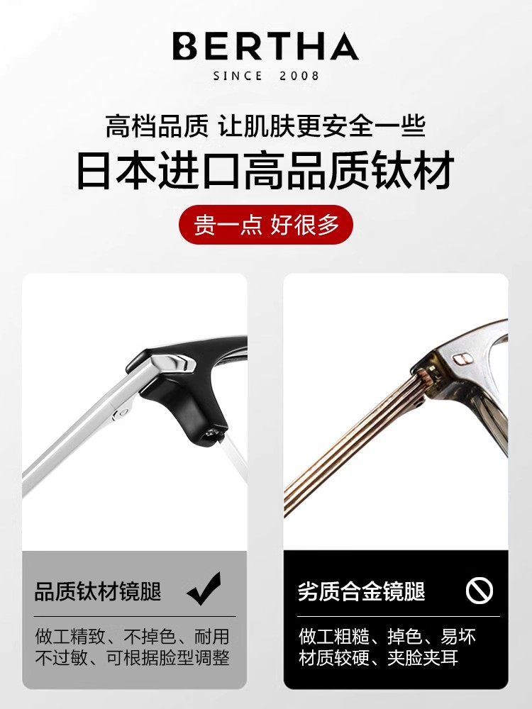 Ultra-Light Pure Titanium Business Half-Frame Men's Eyeglass Frames for Large Faces, Professional Prescription-Compatible Myopia Eyeglass Frames